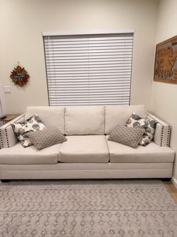 Large white linen couch
