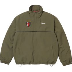 Large Supreme Olive Cross Track Jacket with Crest Patch