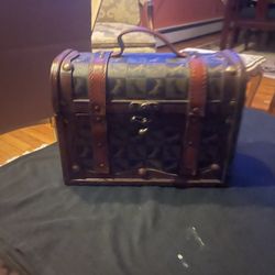 Vintiquewise Treasure Box Wood Faux Leather Decorative