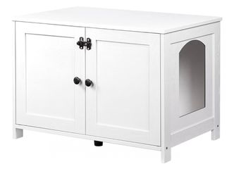 Litter Box Enclosure, Cat Litter Box Furniture with Removable Divider, Large Hidden Litter Box Furniture, Wooden Cat House, End Side Table, 31" L x 17