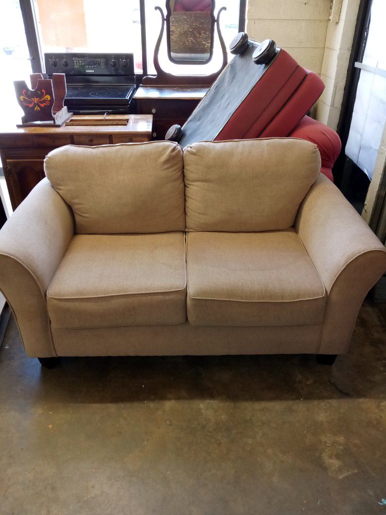 Hughes furniture tan couch and love seat sofa set