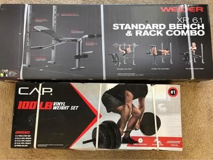 Brand New In Box Weight Bench Rack And Weight Combo