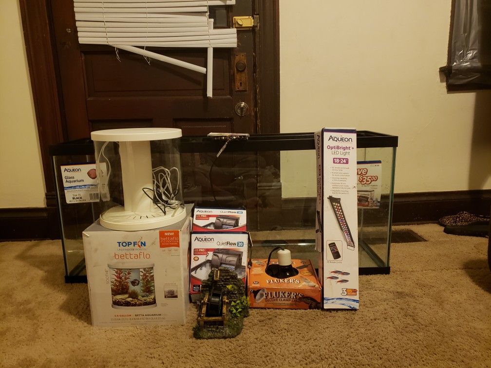 Aqueon 55 gallon fish tank and accessories