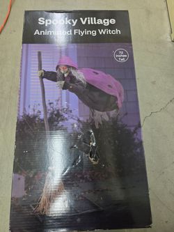 Spooky Village Halloween 6 feet animated flying witch