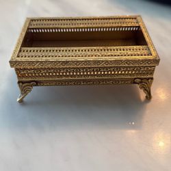 Vintage Hollywood Regency Gold Filigree Mini Tissue Box