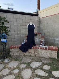 Navy Blue Halter Ruffle Maxi Dress
