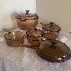 Vintage Corning Vision France Amber Glass Cookware . · Vision Corning Ware France 9 pcs