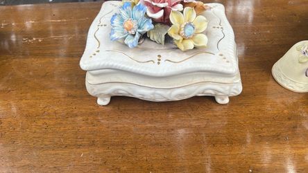Porcelain Trinket Box with 3D Floral Lid