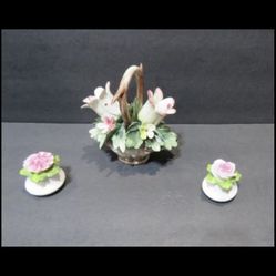 Bone China - watercolor basket with mini flower vases