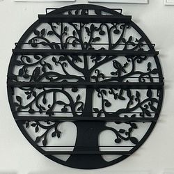 Wall Mounted 5 Tier Nail Polish Rack Holder, Tree Silhouette Black Round Metal Salon Wall Art Display