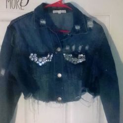 blingy crop jean jacket size large