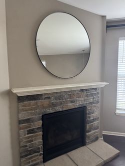Large Round Wall Mirror with Black Frame