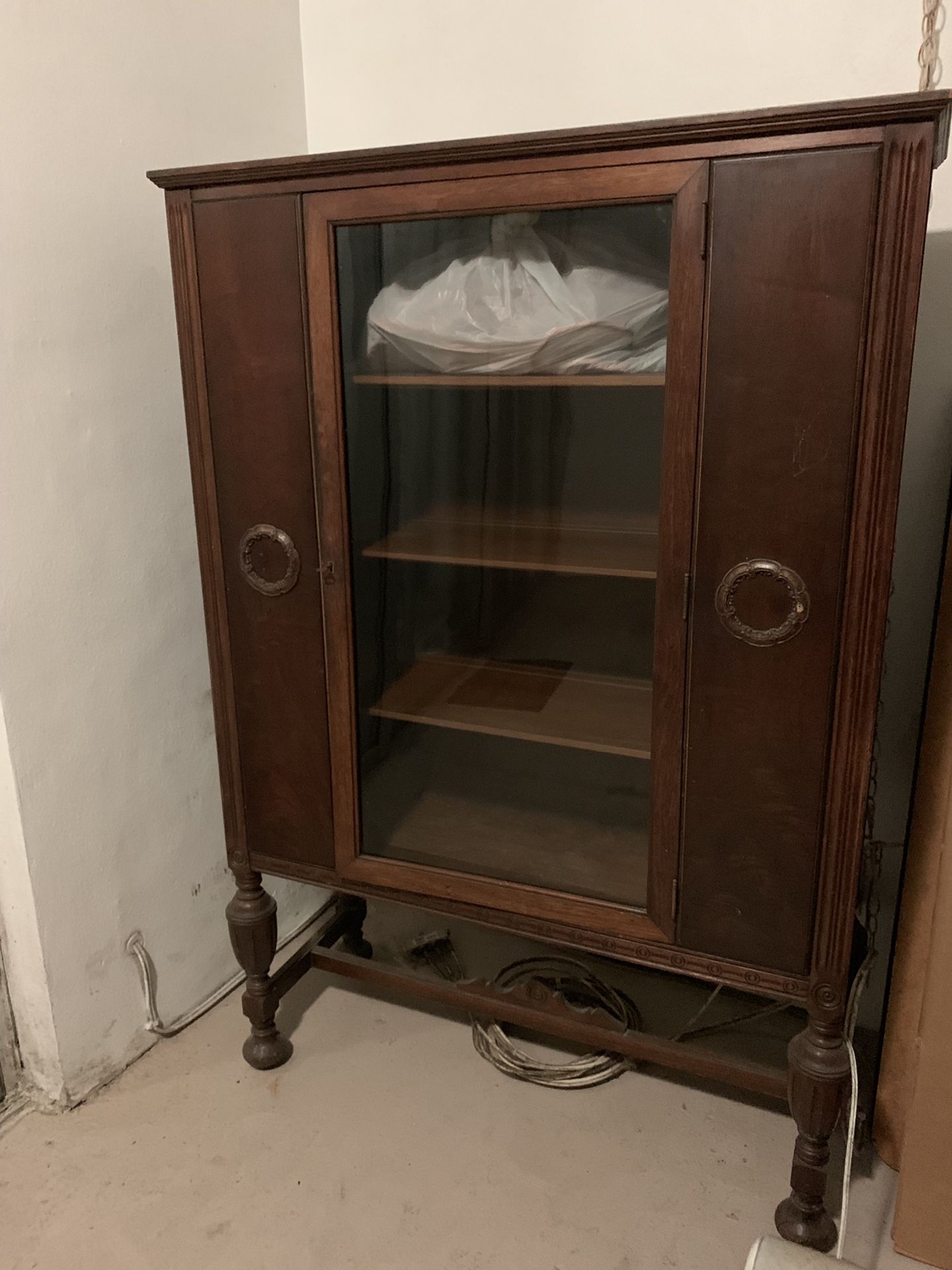 Vintage wardrobe, brown wood cabinet