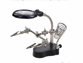 Helping Hand Clamp & Alligator Clips w/Magnifying Glass LED Light & Parts Tray