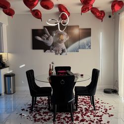 Dinner table with  four suede chairs