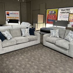 Grey Soft Sofa And Love Seat Set