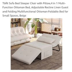 Tbfit Sofa Bed Sleeper Chair with Pillow,4 in 1 Multi-Function Ottoman Bed, Adjustable Recline Linen Guest and Folding Multifunctional Ottoman Foldabl