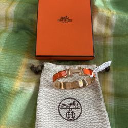 Orange Enamel Bracelet Rose Gold Hardware 