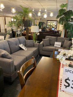 Brand new grey blended cotton sofa + loveseat 2PCs set