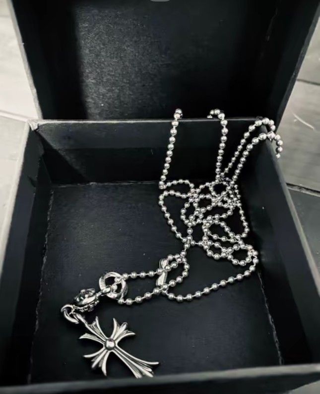 Chrome Hearts Single Ball Cross 925 Silver Pendant Necklace Men's Silver