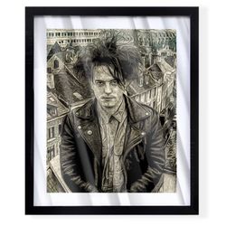 Custom art piece of Robert smith lead singer of the cure on black frame