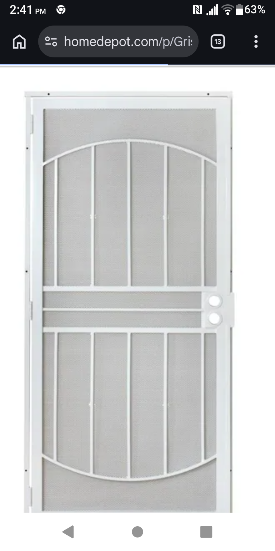 36" white security door with glass