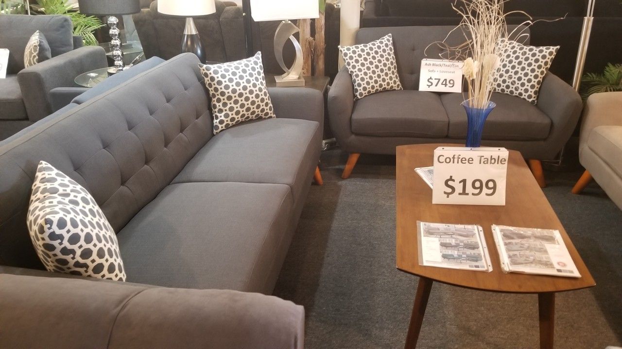 Brand New Ash Black Midcentury Modern 82" Sofa + 60" Loveseat 2PCs Set