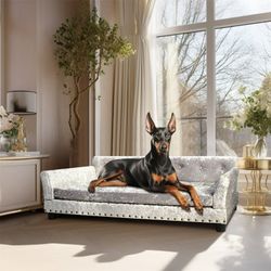 Dog Bed, Velvet Tufted Couch Pet Bed Upholstered with Removable Cushion 48""x29""x16"", NEW