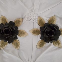 Pair painted Metal Flower Candle Holder. 7" around, 2"High. 
