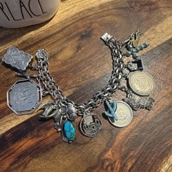 Chunky Turquoise & Silver Charm Bracelet 