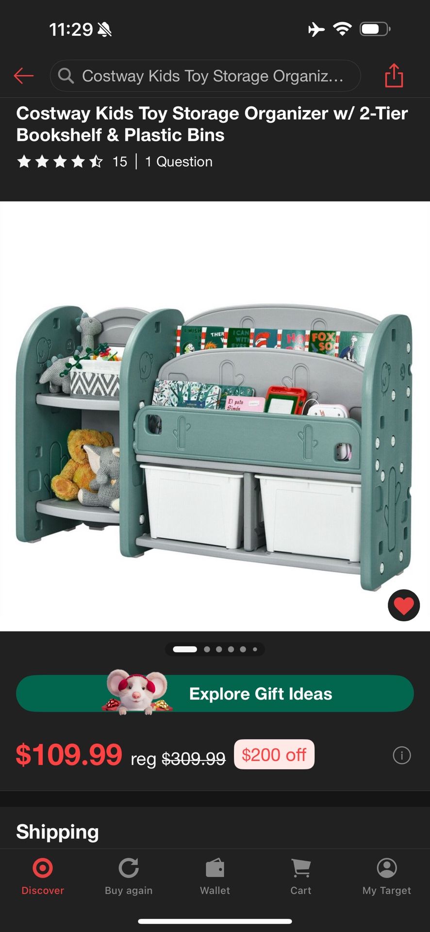 Kids Toy Storage Organizer w/ 2-Tier Bookshelf & Plastic Bins