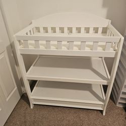 White Changing Table With Pad , Shelf And  Organizer 