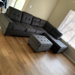 Heights Gray Sectional With Ottoman 
