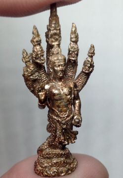 Phra Pusisutho One Hand Hold Magic Healing Ball And One Hand Point To the Sky Under Strong Protect Of 5 Naga Snake Blessed By Lp Khambu Thai Amulet P
