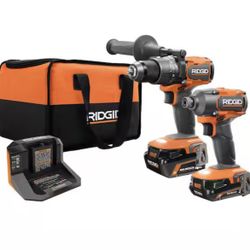 RIDGID 18V Brushless Cordless 2-Tool Combo Kit with Hammer Drill, Impact Driver, (2) Batteries, Charger, and Bag