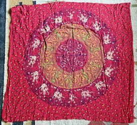 Red Bohemian Elephant Indian Mandala Tapestry 44”x 42” Cotton Tablecloth Hanging
