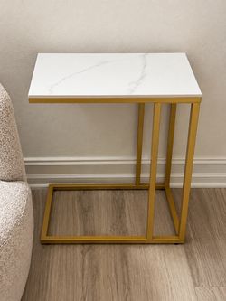 C-Shape Side Table Gold Frame Marble Top