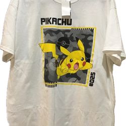 Pokemon Pikachu Shirt Mens XL White Camo Cartoon Anime Graphic Tee