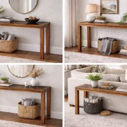 Vintage Solid Oak Console Table with Smoked Glass