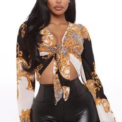 Days On The Yacht Tie Front Blouse - Black/combo