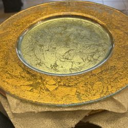Formed Glass Undersurtace Decorated W/Gemine  8pc Metallic Leaf 🍃 Clear Lacquer Coated Handwash