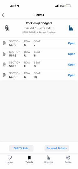 7/7/ 7pm Tue DODGERS V ROCKIES  $150 all 4