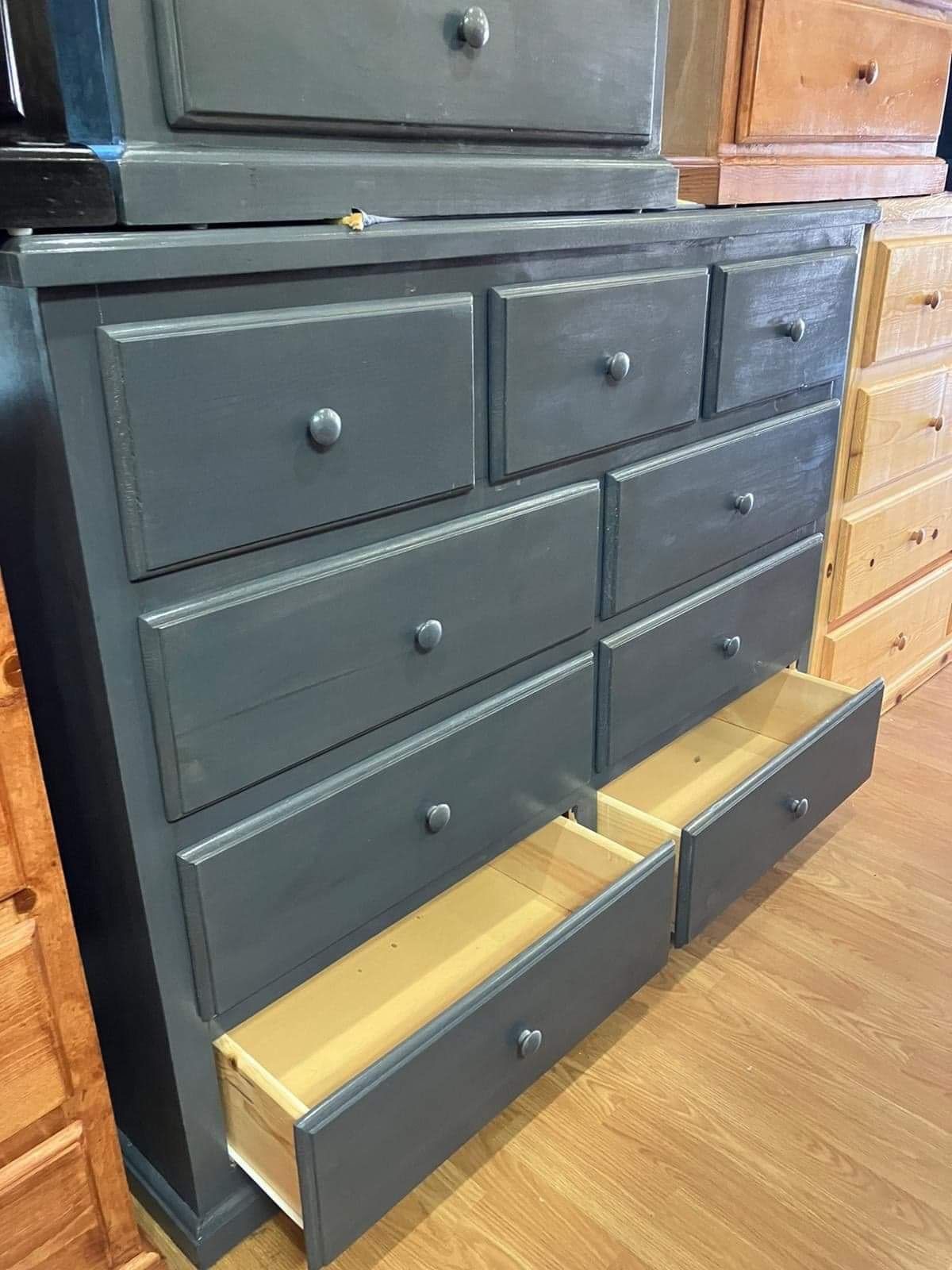 9 Drawer Pinewood Dresser Grey 