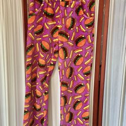 Candy Pink Girls Fleece PJ Pants Hamburgers and Fries Size 14/16