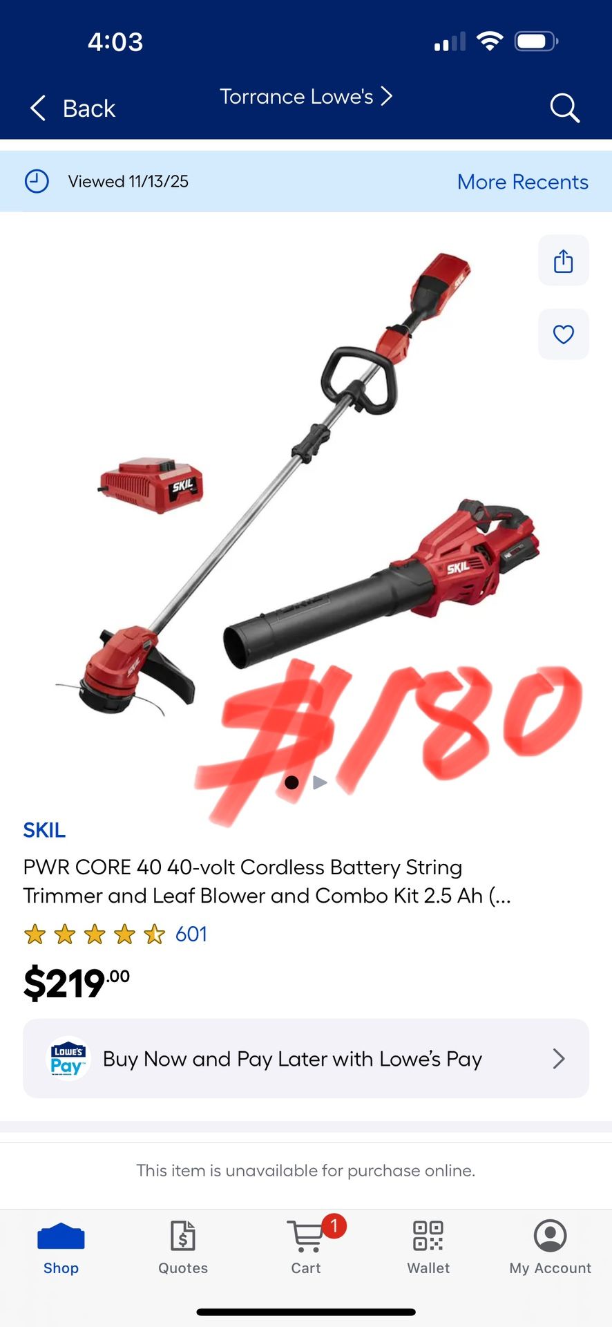 SKIL PWR CORE 40 40-volt Cordless Battery String Trimmer and Leaf Blower and Combo Kit 2.5