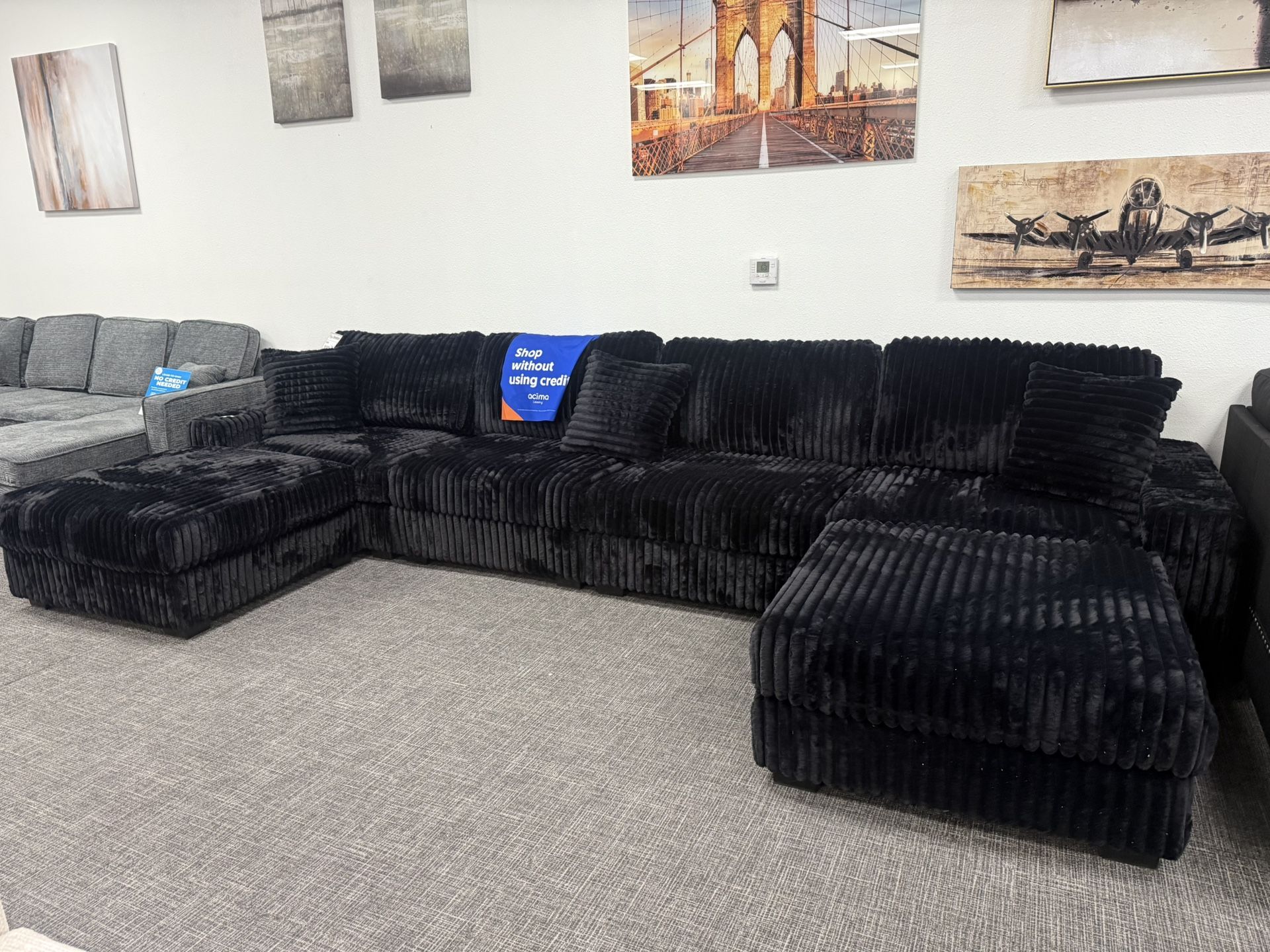 Black XL Corduroy Sofa Sectional Set - Free Delivery Promo