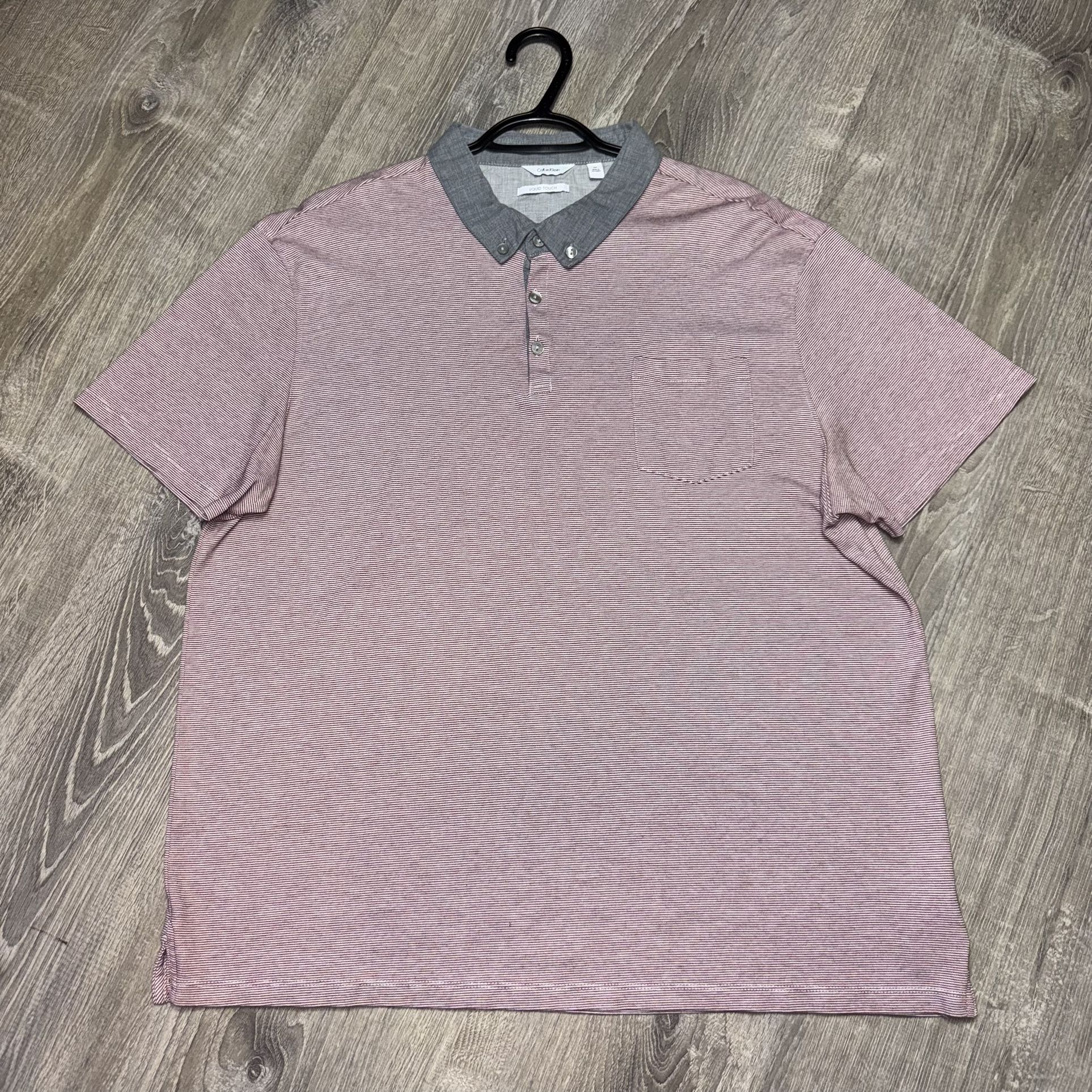 Calvin Klein Liquid Touch Polo Shirt XXL – Red Stripe Performance Polo
