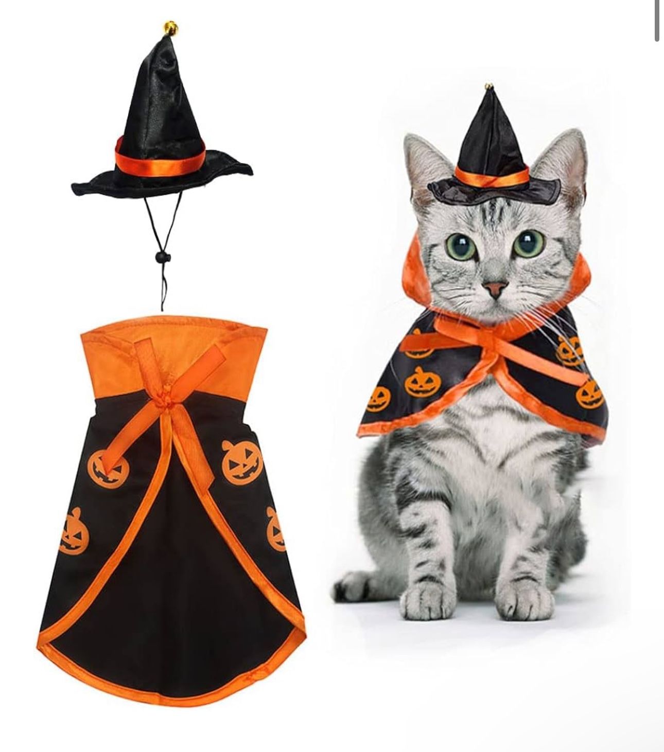 Halloween Cat Costume Cloak Witch Hat Pet Accessories