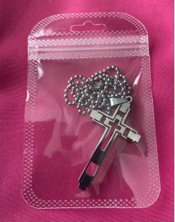 Silver-Toned Cross Pendant Necklace with Ball Chain