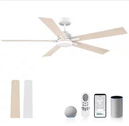 60 in. Smart Standard Outdoor Indoor White Downrod Mount Ceiling Fan with Lights Remote,Voice Control Via Alexa,6-Speed